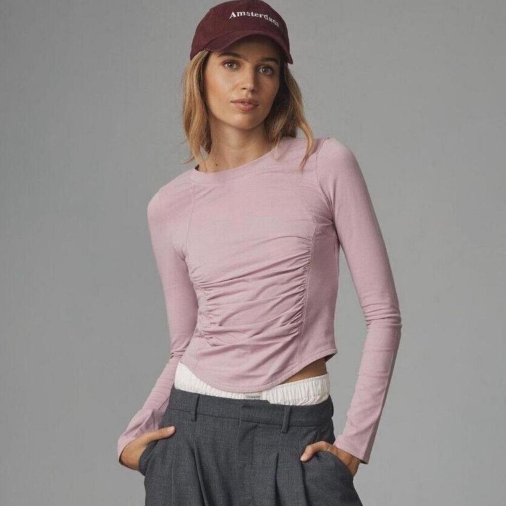 NWOT Daily Practice by Anthropologie Fitted Scoop-Neck Top Pink Mauve Size XS